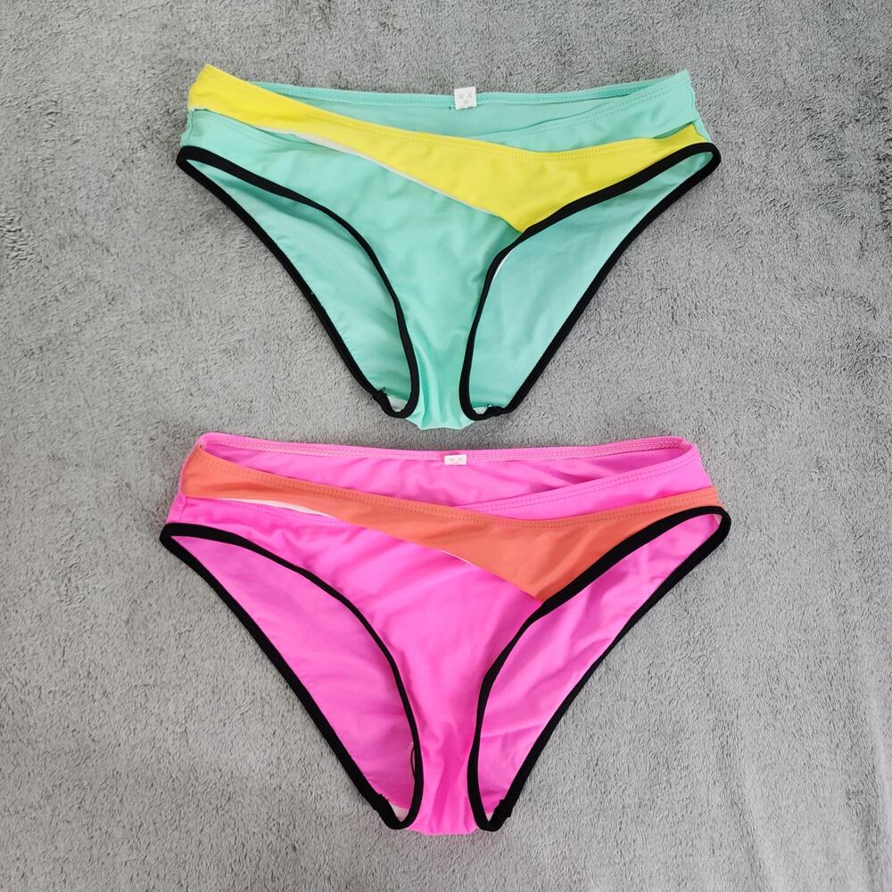 Lot of Two Unbranded Swim Bottoms Womens L Pink/Orange Blue/Yellow Bikini Beach